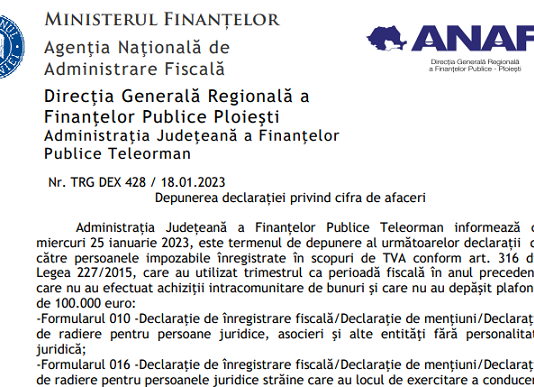 ANAF (actualizat 2023) – depunerea declarației privind cifra de afaceri