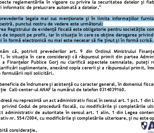 ANAF – întocmirea Registrului de evidentă fiscală (in formă scrisă) … este obligatorie pentru societățile comerciale plătitoare de impozit pe profit (2023)