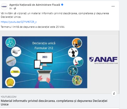 ANAF – nou material informativ privind descărcarea, completarea și depunerea Declarației Unice (video)