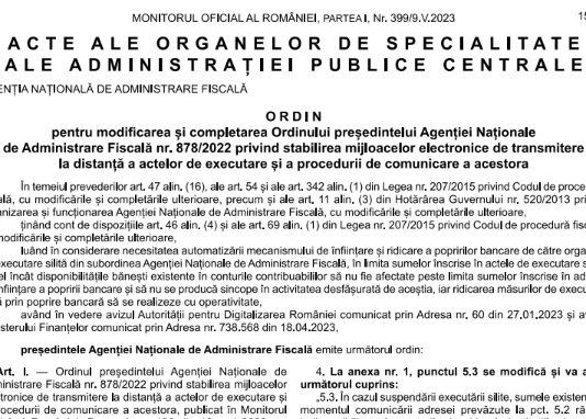 OPANAF nr. 626/2023 – modificare procedură e-popriri (info oficial si text integral)