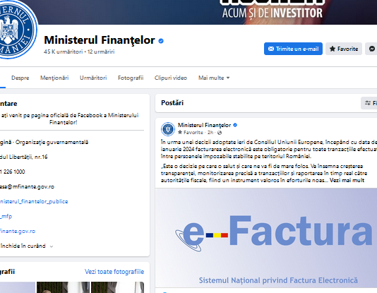 NEWS (oficial MF) – facturarea electronică, obligatorie de la 1 ianuarie 2024 pentru toate tranzacțiile între firme