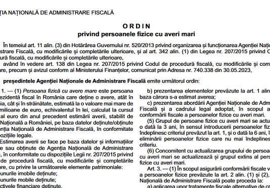 OPANAF nr. 920/2023 – privind persoanele fizice cu averi mari