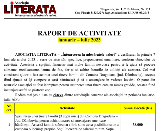 Solicitare sprijin pentru activități umanitare !