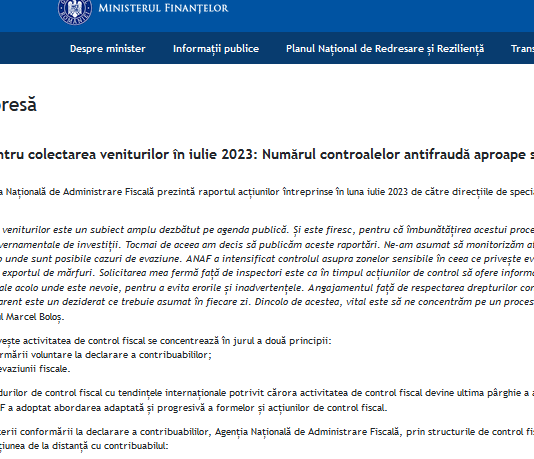 MFP – acțiunile ANAF pentru colectarea veniturilor în iulie 2023: numărul controalelor antifraudă aproape s-a dublat față de luna precedentă