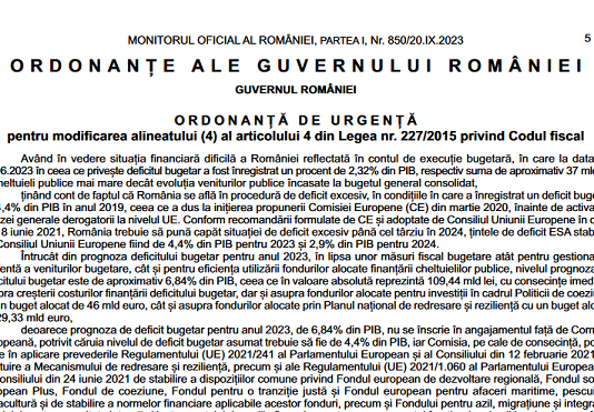 OUG nr. 74/2023 – pentru modificarea alineatului (4) al articolului 4 din Legea nr. 227/2015 privind Codul fiscal (modificări CF fără limită perioadă)