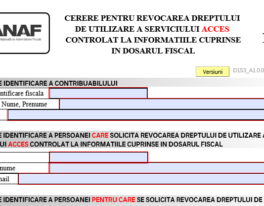 ANAF (oficial) – revocarea accesului la serviciul „Acces controlat la informațiile cuprinse în dosarul fiscal”