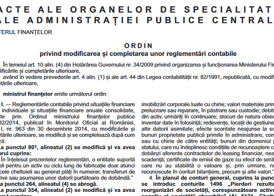 OMF nr. 2649/2023 – privind modificarea și completarea unor reglementări contabile