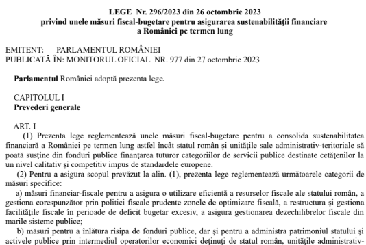Modificări fiscale diverse 2023-2024 – care sunt noutățile aduse de Legea nr. 296/2023 (info oficial rapid)