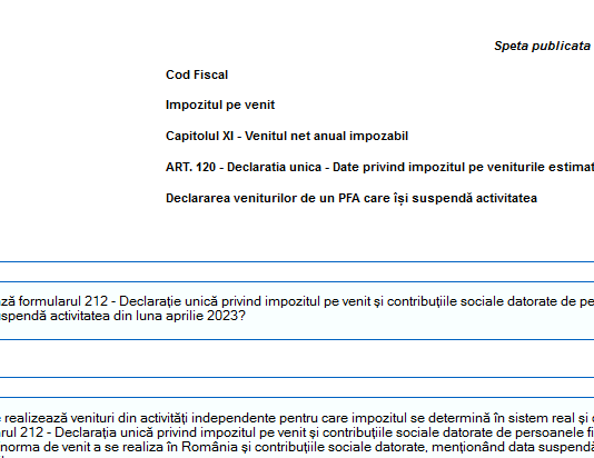 Declararea veniturilor de un PFA care își suspendă activitatea – speță oficială de la ANAF (util)