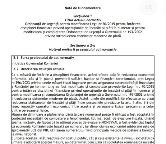 NEWS – Guvernul publica OUG-ul prin care se revine la plafoanele vechi pentru plata CASH