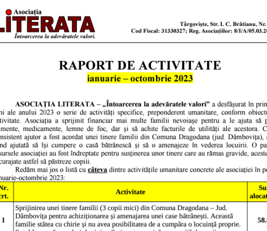 Solicitare sprijin pentru activități umanitare !