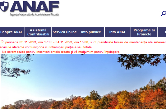 ATENTIE – mentenanță ale sistemelor informatice ale MF-ANAF, azi si mâine (întreruperi parțiale sau totale)