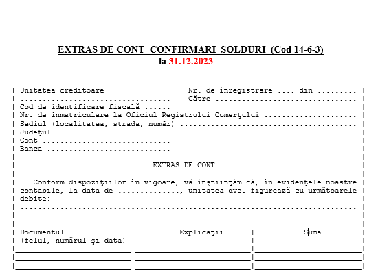 Extras de cont confirmare sold (clienți) – pentru dosar inventariere anuala la 31.12.2023 (model editabil, gratuit)