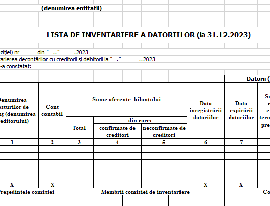 Lista de inventariere a datoriilor – model util și necesar la dosar inventar anual la 31.12.2023