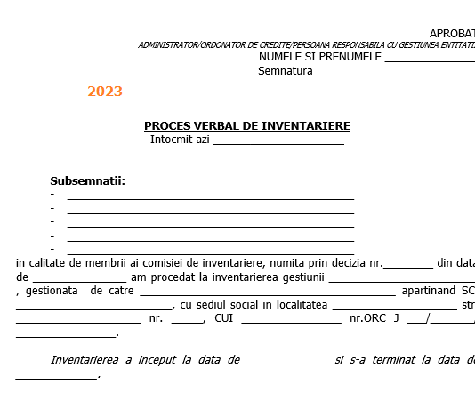 Proces-Verbal rezultate inventariere anuala la 31.12.2023 – model necesar la dosar anual (util, gratuit și editabil)