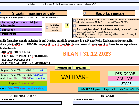 Bilanț contabil anual la 31.12.2023 – ANAF a publicat PDF-ul inteligent necesar pentru generarea formularelor în 2024 (NOU)