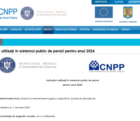 CNPP (oficial) – indicatorii utilizați în sistemul public de pensii pentru anul 2024