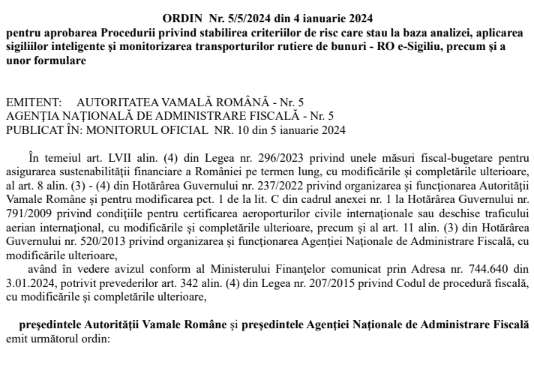 OPANAF 5/2024 – procedură RO e-SIGILIU (info oficial si text integral)
