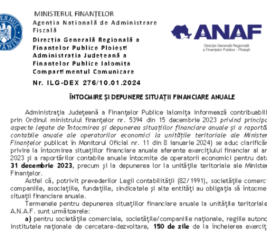 Termen depunere bilanț la 31.12.2023 (situații financiare/raportări contabile) – în anul fiscal 2024 (info util)
