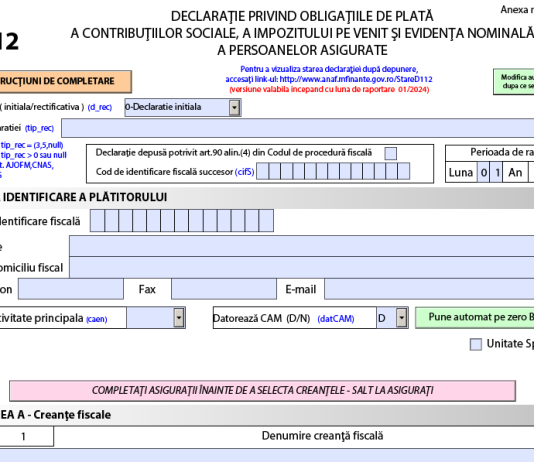 Declarația 112 (2024) – ANAF a actualizat azi, 13.02.2024, PDF-ul inteligent oficial (incepand cu luna de raportare 01/2024)