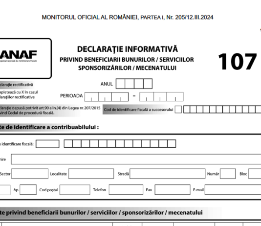 OPANAF nr. 355/2024 – aprobarea modelului și conținutului Formularului/Declaratiei 107