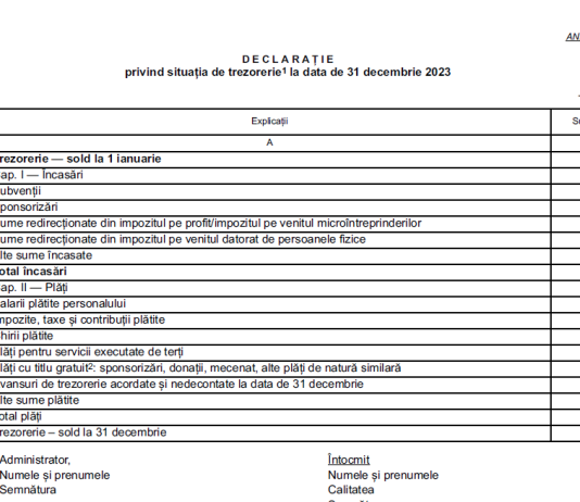 Declarația privind situația de trezorerie la ONG-uri – cine trebuie să o depună, cum se depune, care este termenul de depunere, cine semnează, etc.