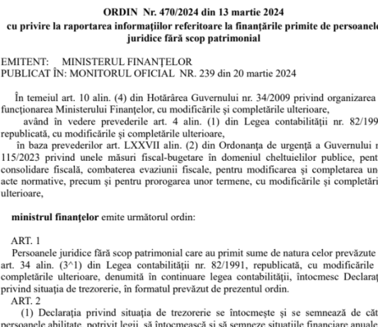 Raportare privind finanțările primite de ONG – care sunt noutatile aduse de OMF nr. 470/2024 (precizari oficiale ANAF)