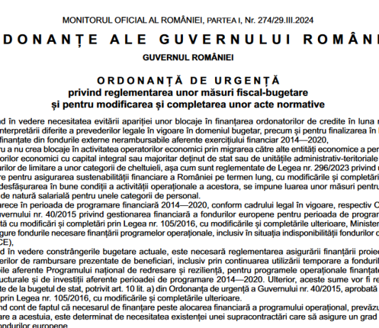 OUG nr. 31/2024 – reglementare măsuri fiscal-bugetare și modificarea și completarea unor acte normative (întreprinderi legate/microîntreprinderi)