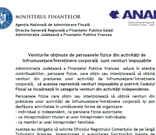 ANAF – veniturile obţinute de persoanele fizice din activităţi de înfrumusețare/întreținere corporală sunt venituri impozabile