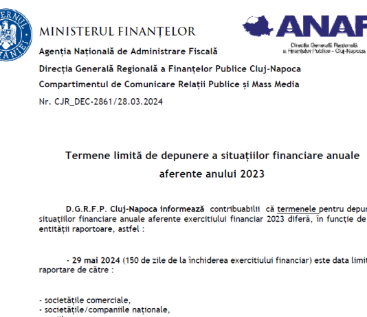 ANAF (reminder) – termene limită de depunere a situațiilor financiare anuale aferente anului 2023
