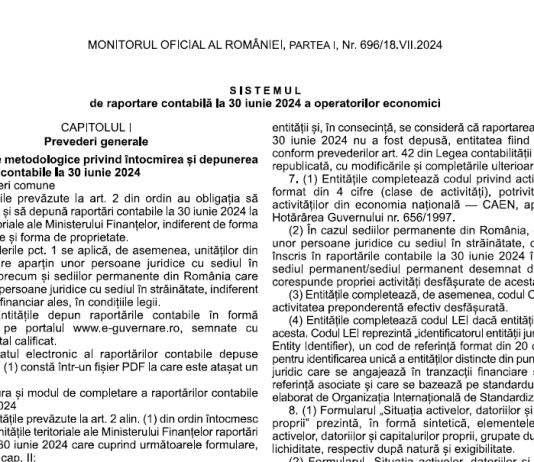 Trebuie depus ceva în contul bilanțului (raportării contabile) la 30.06.2024 – dacă CA este mai mică de 1.000.000 euro, la 31.12.2023 ?