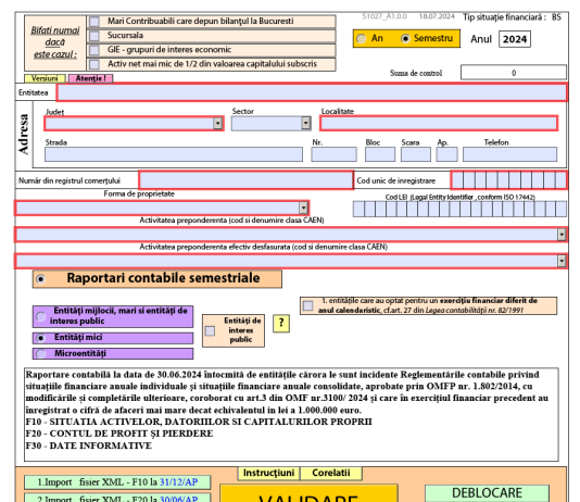 Bilanț/Raportare Contabilă 30.06.2024 – ANAF a publicat PDF-ul inteligent necesar generării formularelor