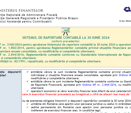 ANAF (oficial) – precizari de ultima ora cu privire la sistemul de raportare contabilă la 30.06.2024
