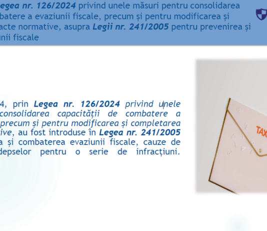 ANAF – brousura noutăți aduse de Legea nr. 126/2024 asupra Legii nr. 241/2005 (evaziune fiscala)