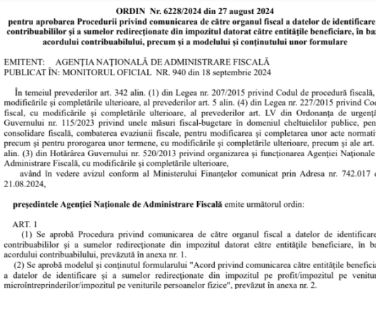 PROCEDURĂ INFORMARE ONG – care sunt noutatile aduse de OPANAF nr. 6228/2024 (oficial)