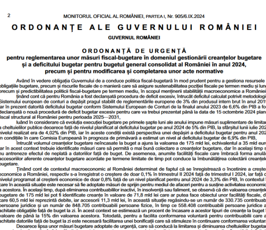 OUG nr. 107/2024 – noua amnistie fiscală (măsuri fiscal-bugetare, modificare și completare acte normative, etc.)