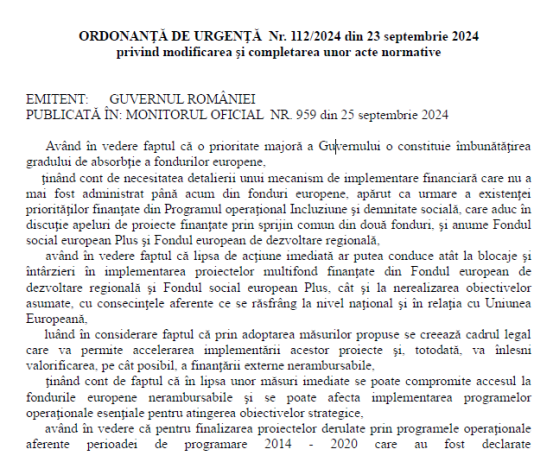 OUG nr. 112/2024 – privind modificarea și completarea unor acte normative (modificare amnistie fiscala)