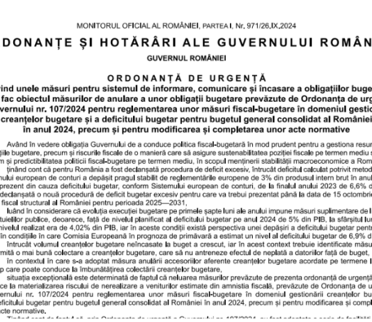 OUG nr. 116/2024 – colaborare ANAF – POȘTA ROMÂNĂ, cu privire la AMNISTIA FISCALĂ