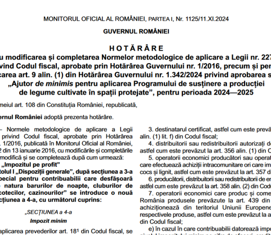 HG nr. 1393/2024 – noi modificari la normele metodologice de aplicare a Codului Fiscal (profit, micro, etc.)
