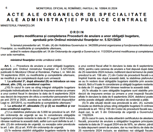 OMF nr. 6438/2024 – o nouă modificare la procedura de amnistie (info oficial si text integral)