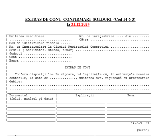 Extras de cont confirmare sold (clienți) – pentru dosar inventariere anuala la 31.12.2024 (model editabil, gratuit)