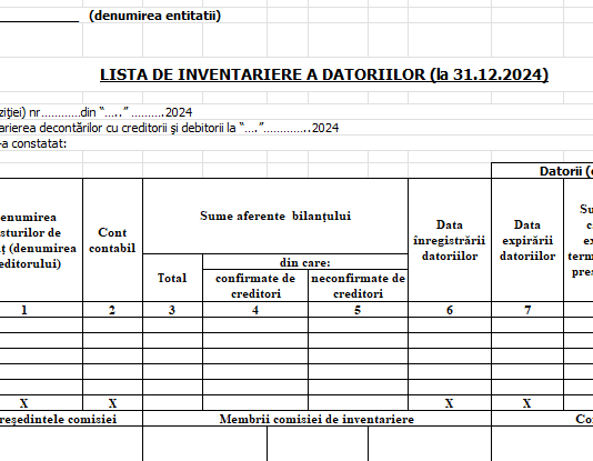 Lista de inventariere a datoriilor – model util și necesar la dosar inventar anual la 31.12.2024