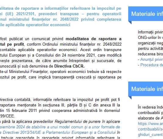 ONRC – modalitatea de raportare a informațiilor referitoare la impozitul pe profit, conform Ordinului Ministrului Finanțelor nr. 2048/2022