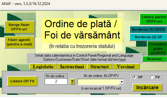Ordine de plată/Foi de vărsământ (OPFV 2024) – ANAF a actualizat aplicația oficială, valabila începând cu 16.12.2024