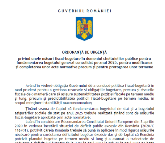 Ordonanta Trenulet 2025 – proiectul FINAL al OUG a fost postat pe site-ul oficial al Ministerului Finantelor