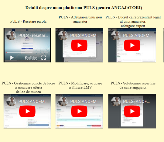 UTIL – tutoriale video cu informatii despre noua platforma PULS (pentru ANGAJATORI, detalii despre conventii, etc.)