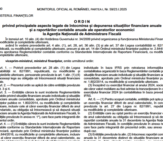 OMF nr. 107/2025 – bilanț la 31.12.2024 (întocmirea și depunerea situațiilor financiare anuale și a raportărilor contabile anuale ale operatorilor economici)