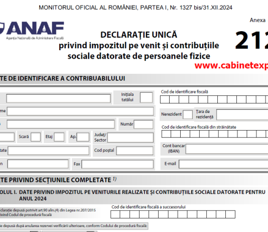 OFICIAL (modificări aduse de OPANAF nr. 7015/2024) – noua Declarație Unică începând cu 01.01.2025