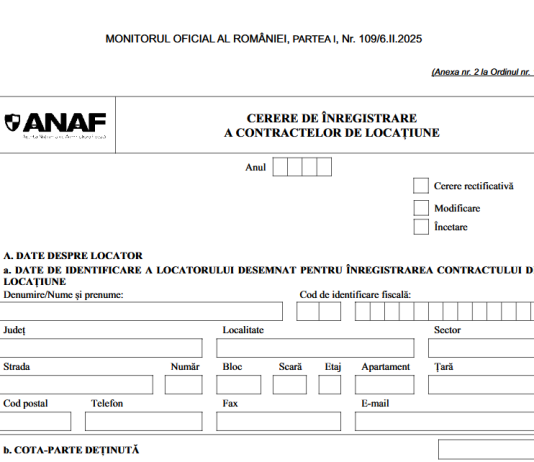 OPANAF nr. 161/2024 – model „Cerere de înregistrare a contractelor de locațiune” (modificare OPANAF nr. 114/2019)