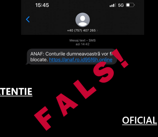 ATENTIE – ANAF avertizează cu privire la mesaje SMS false, transmise în numele instituției